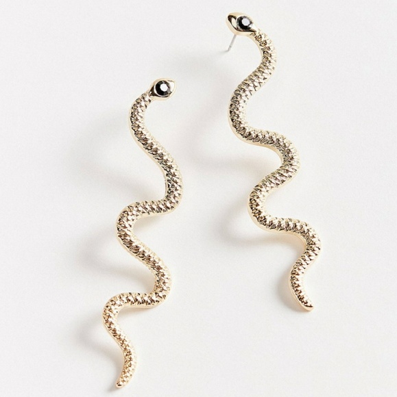 Gold Tone Snake Drop Earrings ear ring - Picture 2 of 3